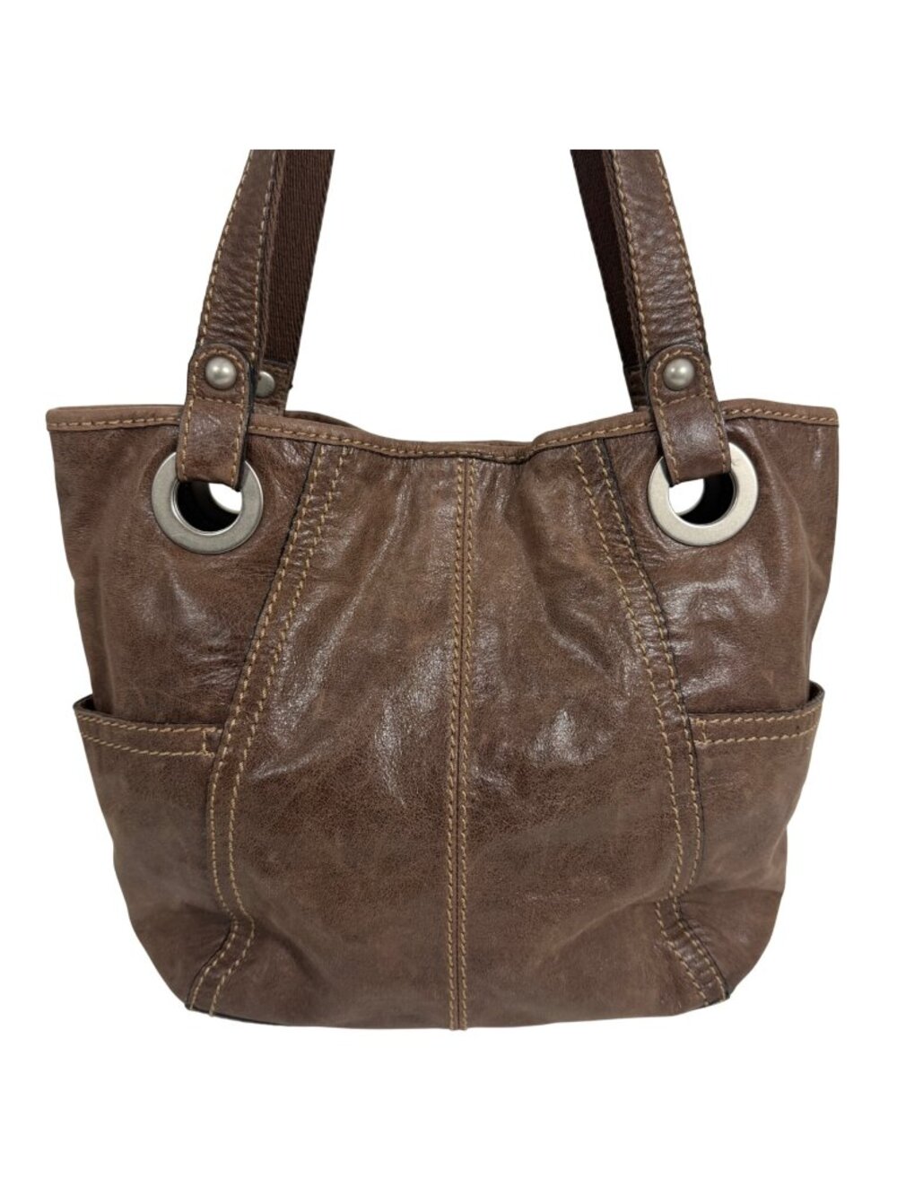 Fossil Long Live Vintage Hathaway Brown Leather Hobo Boho Biker Shoulder Bag